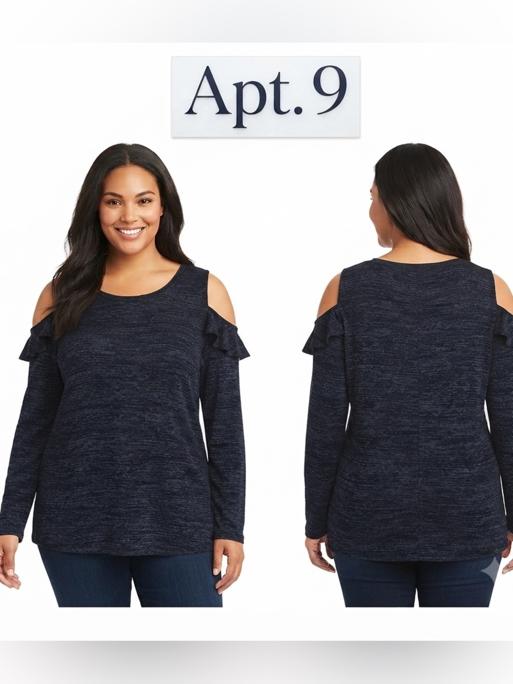Apt. 9 Blue Heather Cold Shoulder Ruffled Lightweight Sweater NWT Extra Large